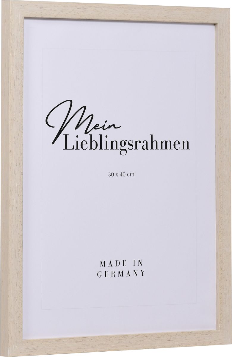 Seitenansicht eines quadratischen, modernen, weissen Holzrahmens, dessen Holzstruktur sichtbar ist