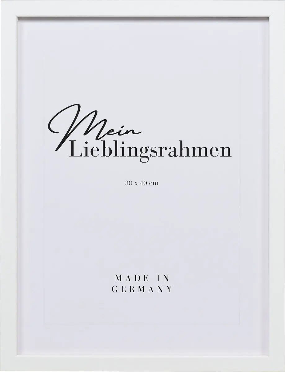 Frontansicht eines weissen Bilderrahmens mit glatter Oberfläche und schlichtem Design
