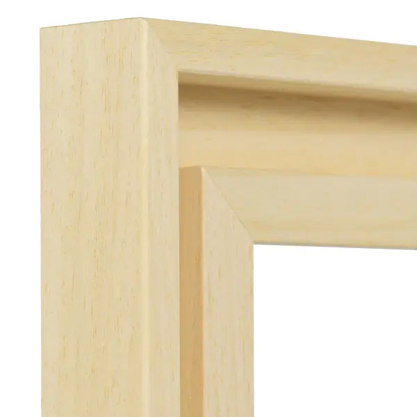 Ansicht der Ecke eines schlichten Holzrahmens in der Farbe Natur