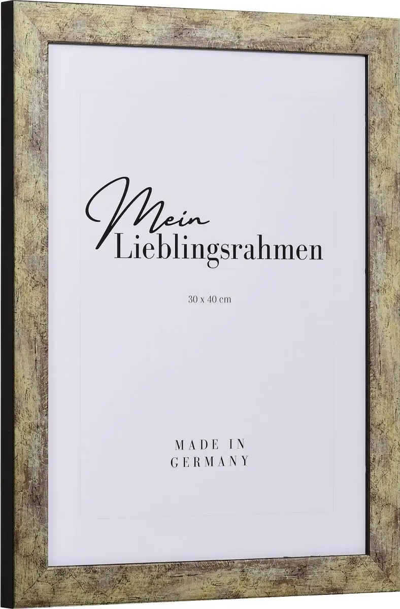 Seitenansicht eines stabilen Hochglanz Bilderrahmens in Gold  mit schwarzer Au